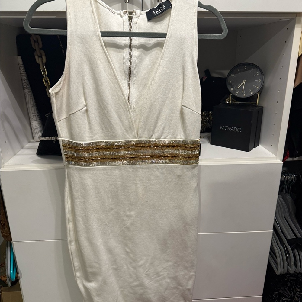 Alexia Admor Ivory and Metallic Mini Dress